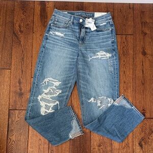American Eagle Outfitters Women's Blue Ripped Boyfriend Jeans